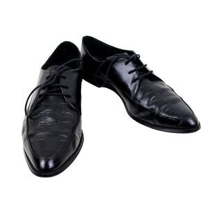 SABA BLACK GENUINE LEATHER CROCO PRINT LACE LOW HEEL POINTED TOE OXFORD SHOES 39